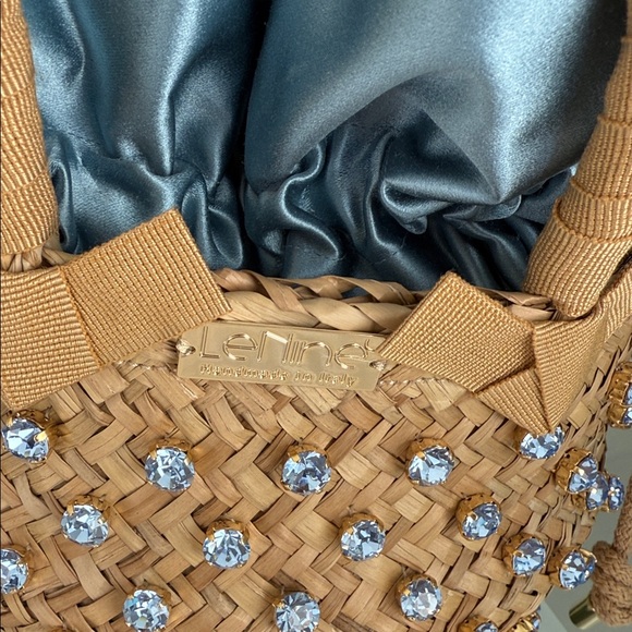 Chic Tan and Blue Embellished Tote - Picture 2 of 7